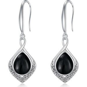 03-Black Onyx Celtic Knot Filigree 925 Silver Infinity Earrings